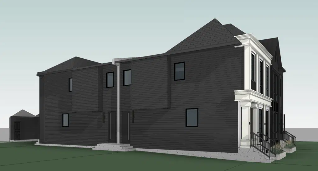 Side elevation of a duplex residence completed by a Construction Company in Calgary.