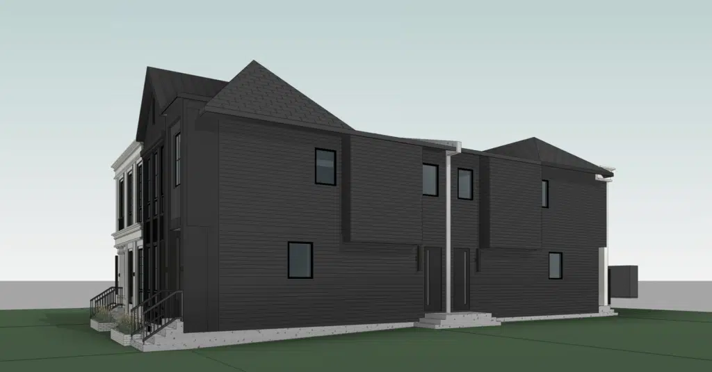 Back view of a duplex crafted by a trusted Construction Company in Calgary.